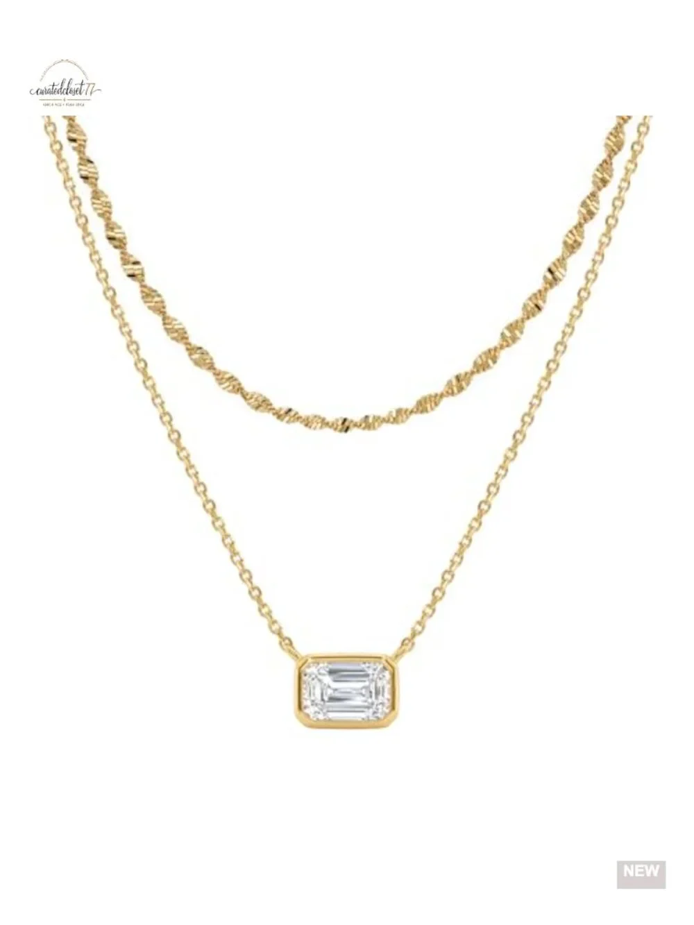14K Gold Plated Layered Necklace Set Dainty CZ Pendant Choker